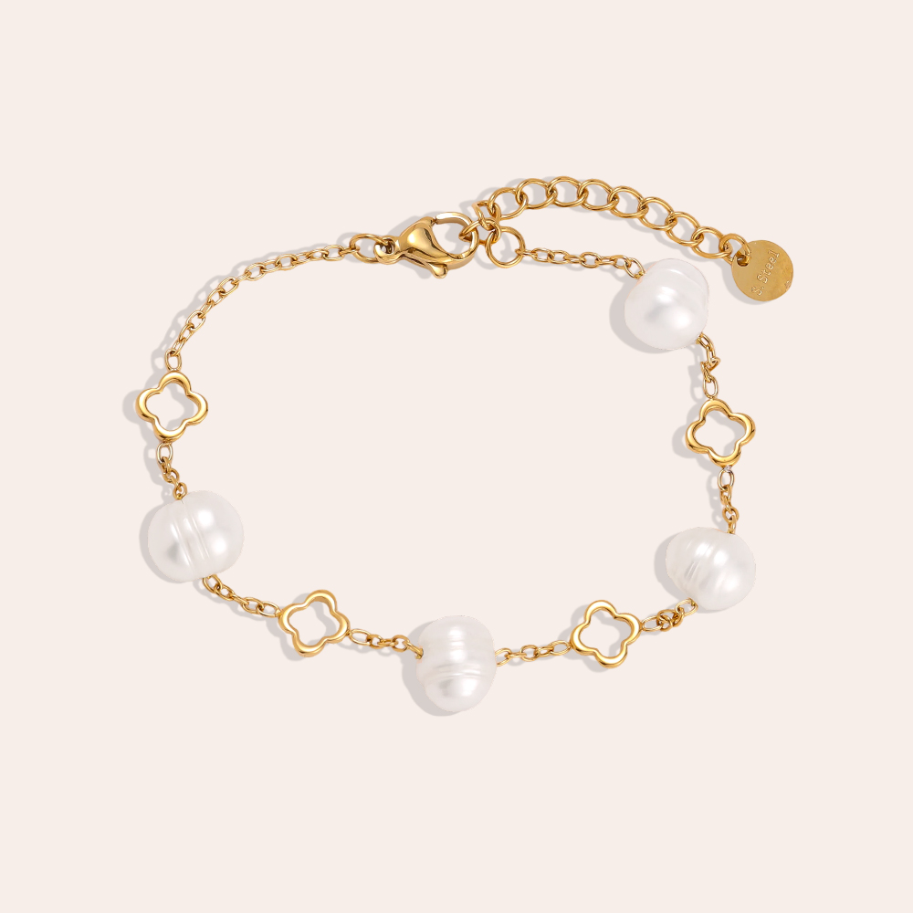 16cm cloverleaf beads stainless steel bracelet