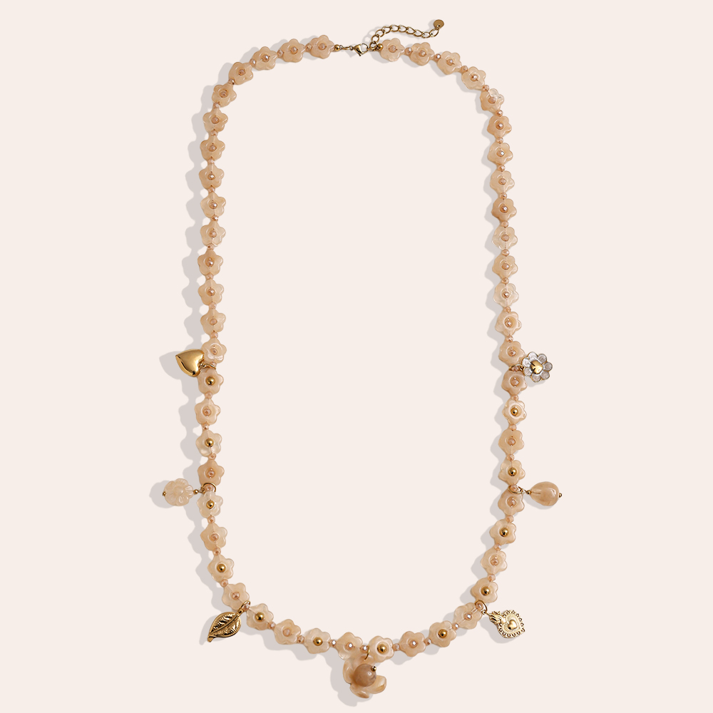 90cm resin flower necklace with charms stainless steel necklace       