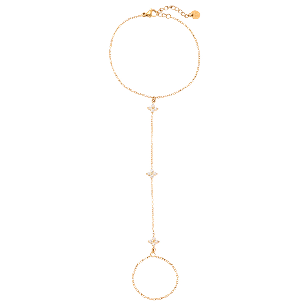 17cm zirconia flower hand chain stainless steel bracelet   