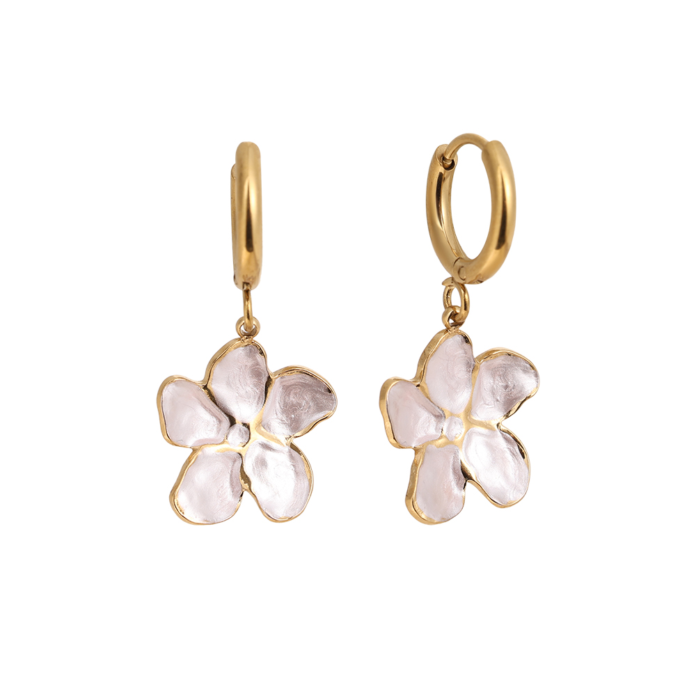 1.2*3cm white flowers stainless steel earrings  