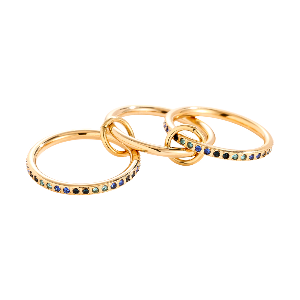 Three Layer Blue Colour Gradient Diamond Stainless Steel Ring    