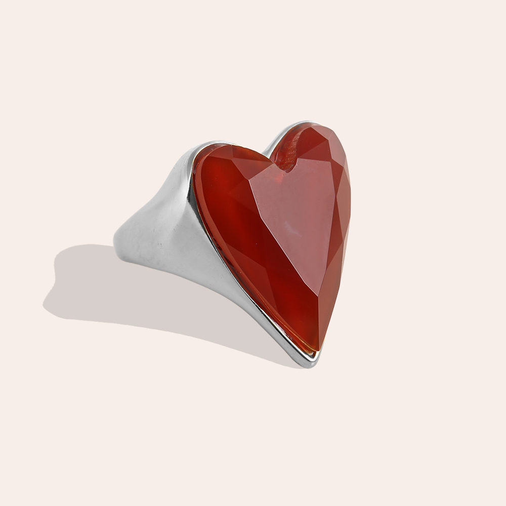Red Carnelian Heart stainless steel ring    