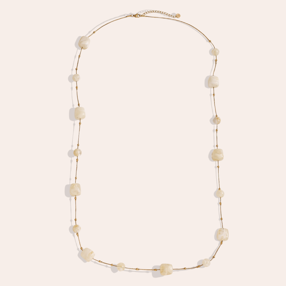 90cm resin cube and bead stainless steel necklace    