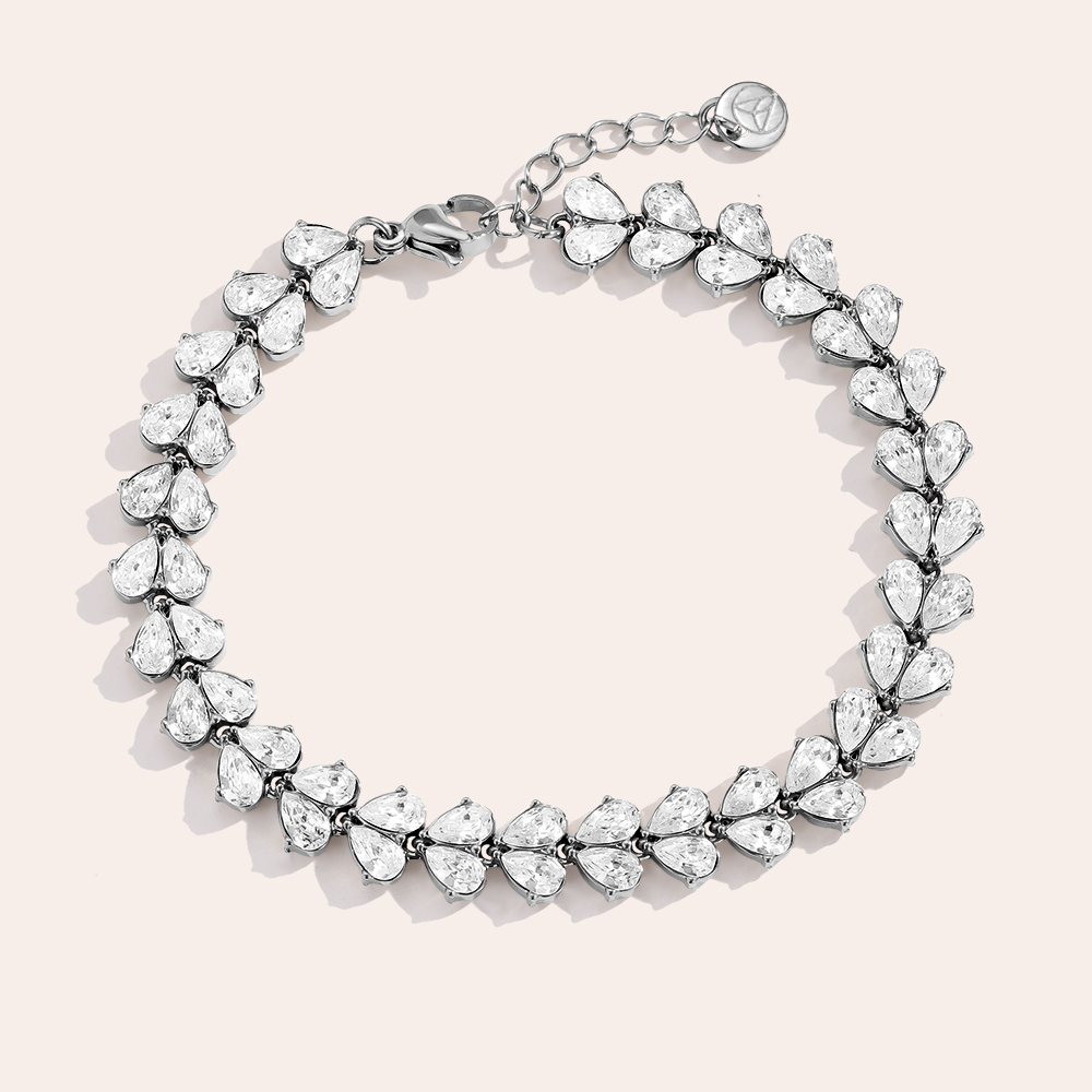 Stainless steel bracelet 17cm Diamond Heart Pieces