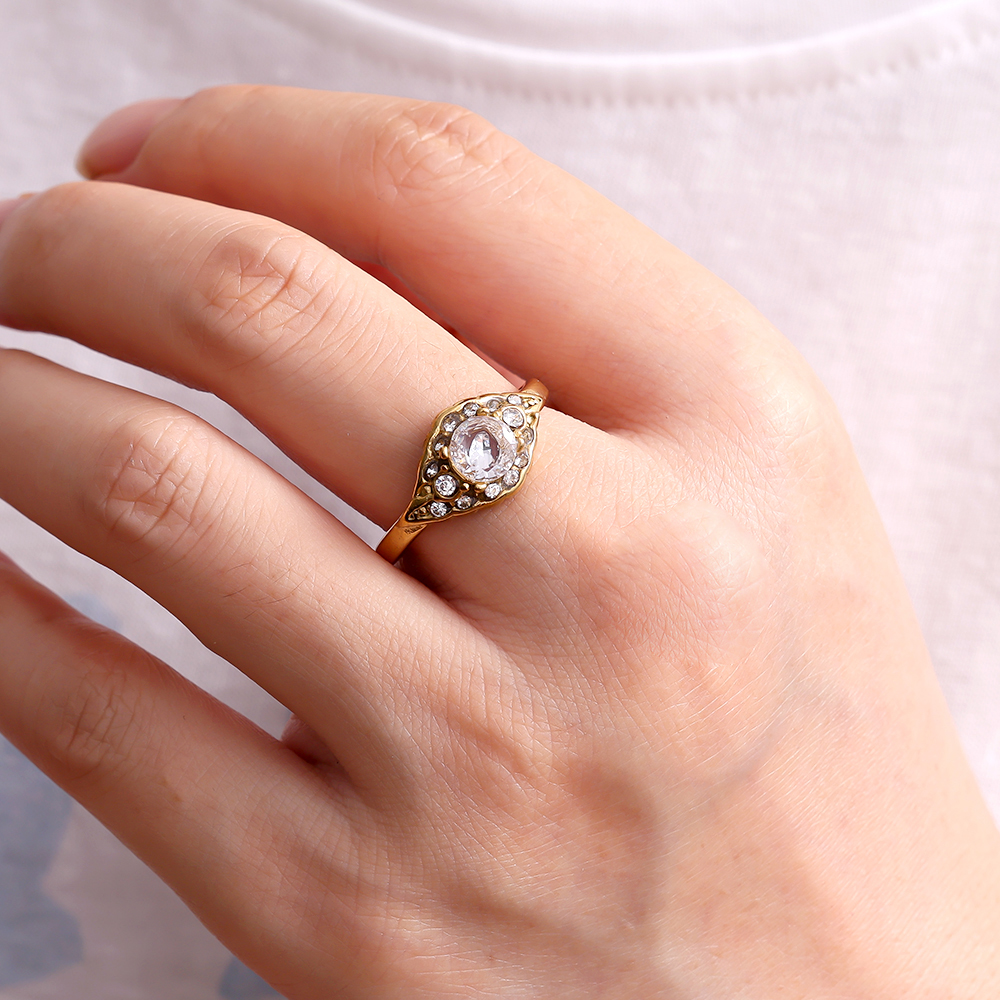 Vintage Look Diamond Stainless Steel Ring   