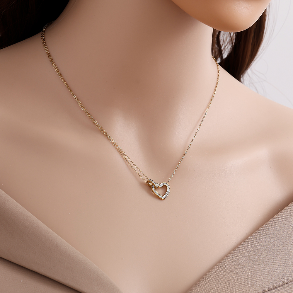 40cm zirconia heart stainless steel necklace    