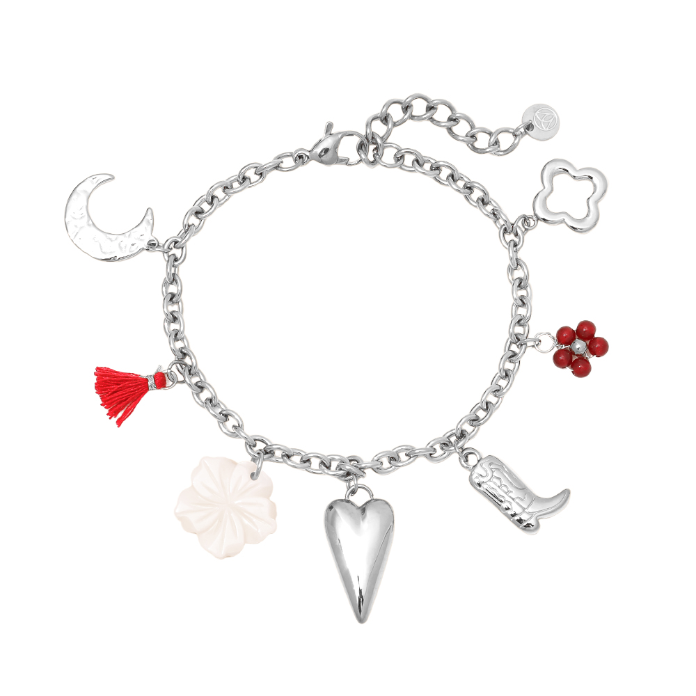 17cm heart boot flower and moon stainless steel bracelet     