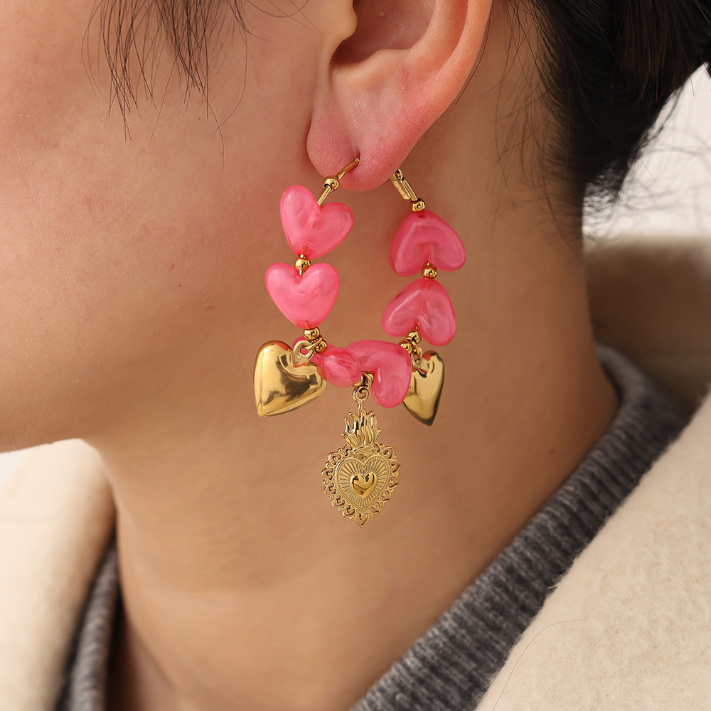 65mm Acrylic Hearts Hoop Stainless Steel Earrings    