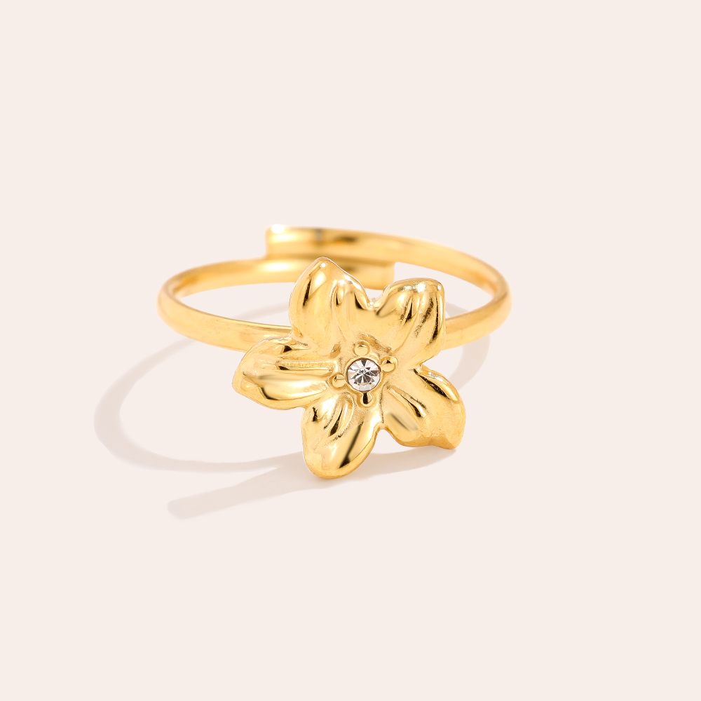 Flower With Diamond Stainless Steel Ring    