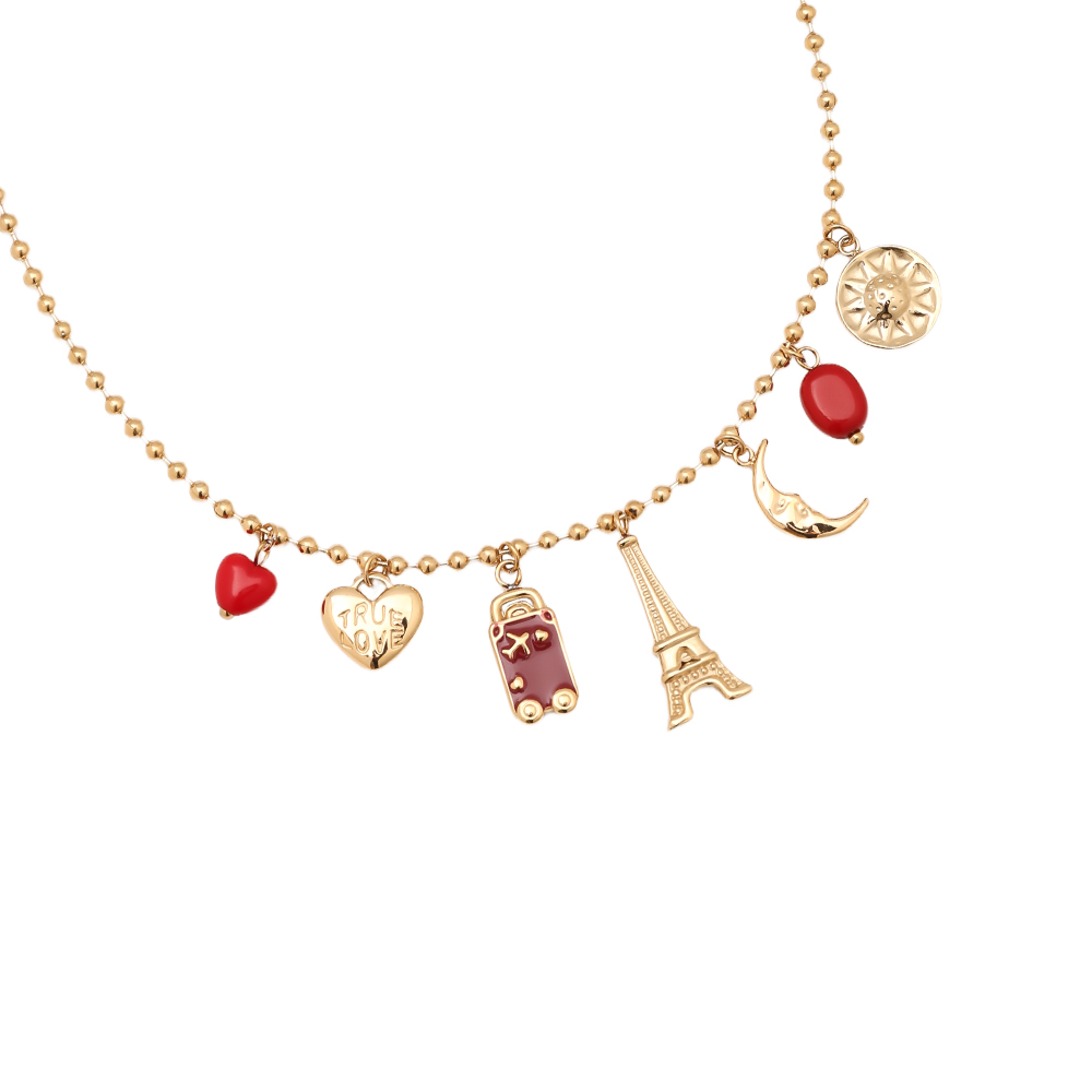 40cm Some Red Charms stainless steel necklace  