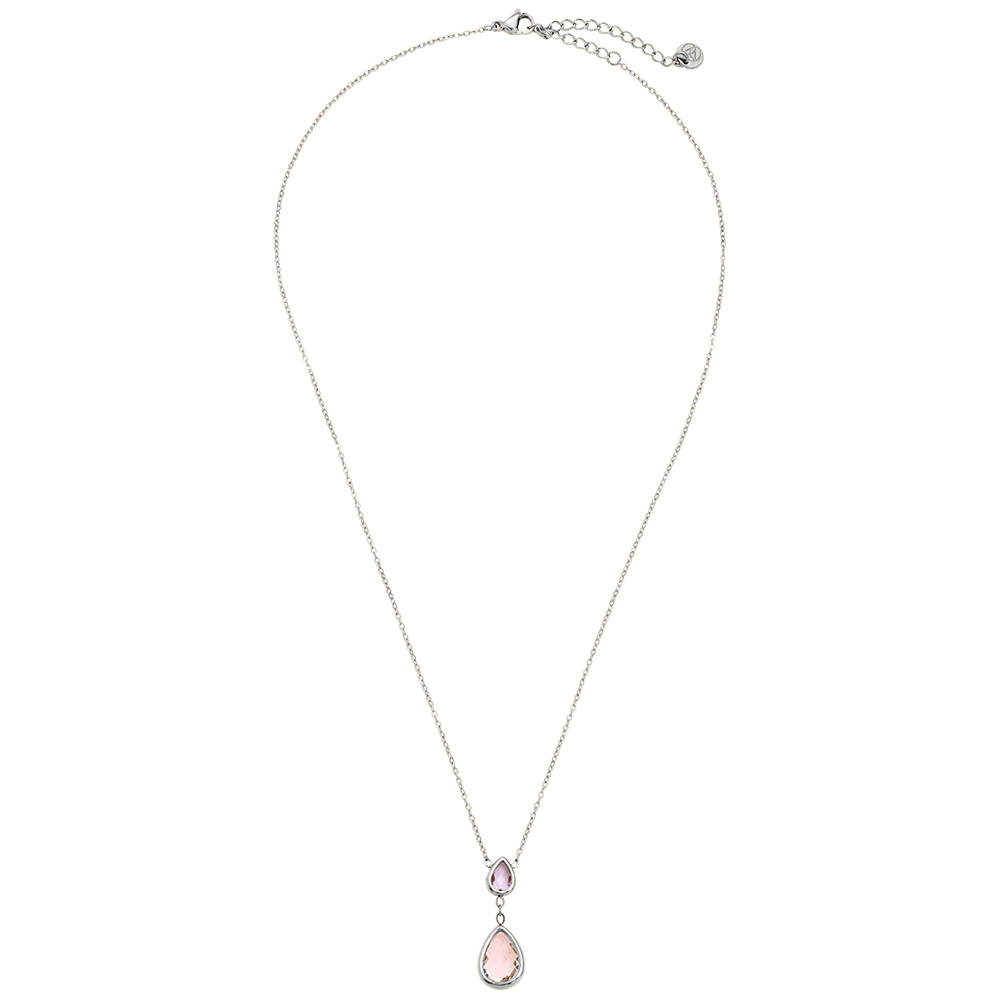 40cm Pink And Blue Diamond Stainless Steel Necklace  