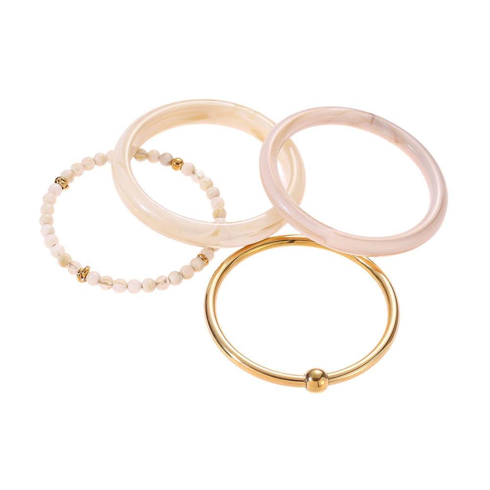 Stainless steel bangle set 6.5cm width 4 pieces acrylic 
