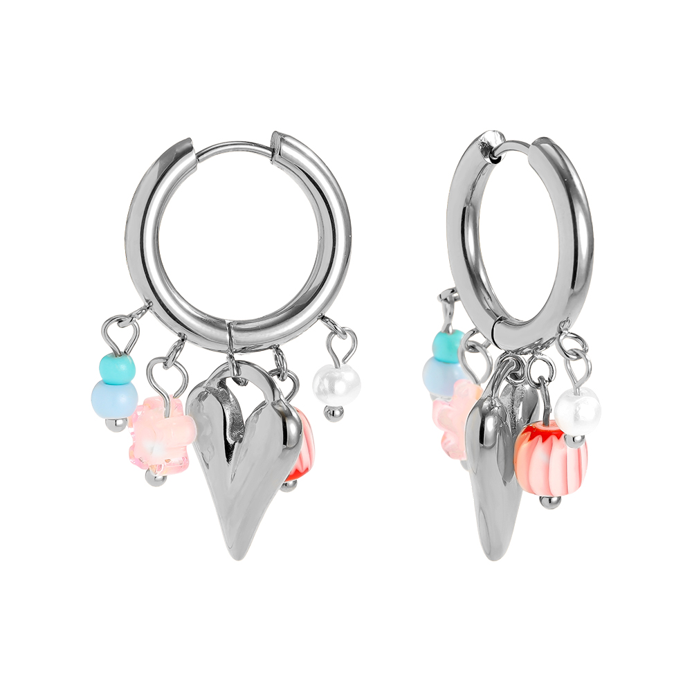 37*21mm Colourful heart acrylic freshwater pearls stainless steel earrings 