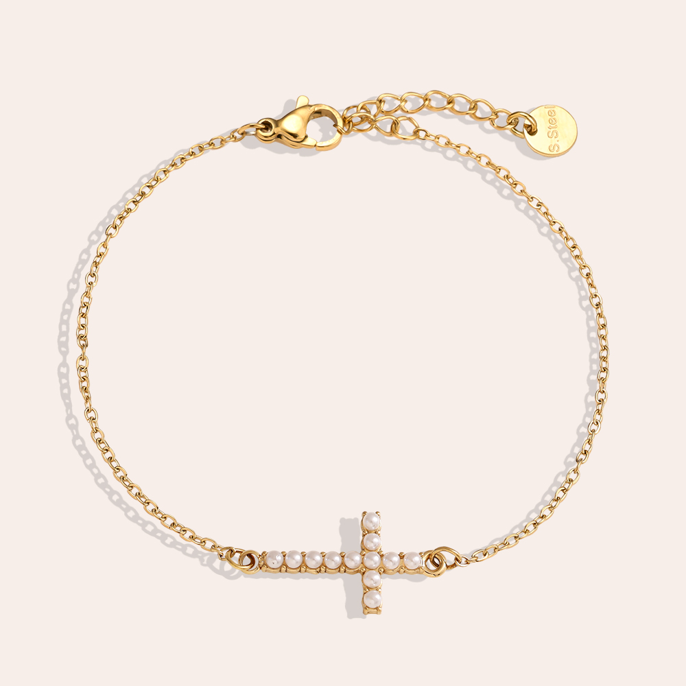 17cm bead cross stainless steel bracelet        