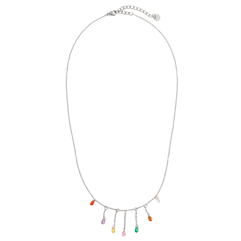 40cm colourful zirconia drop stainless steel necklace 