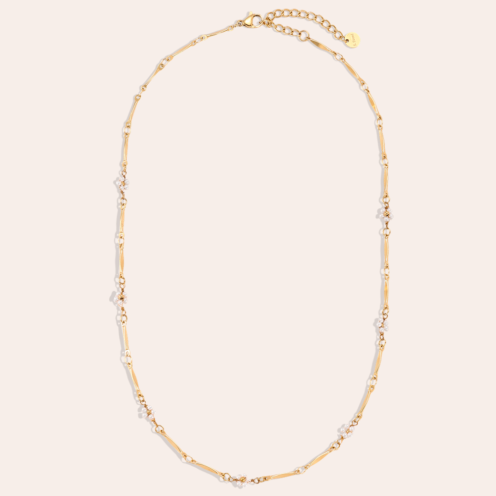 42cm pearl flower stainless steel necklace