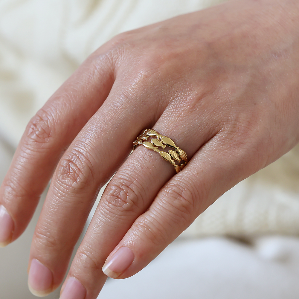 Adjustable many small fish stainless steel ring    