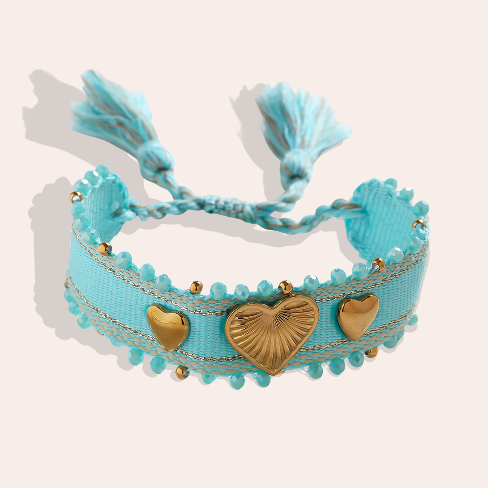 Heart on a polyester bag Stainless steel bracelet   