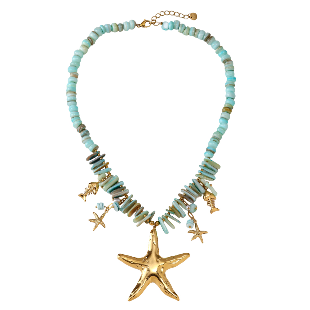Stainless steel necklace 45cm starfish and fish