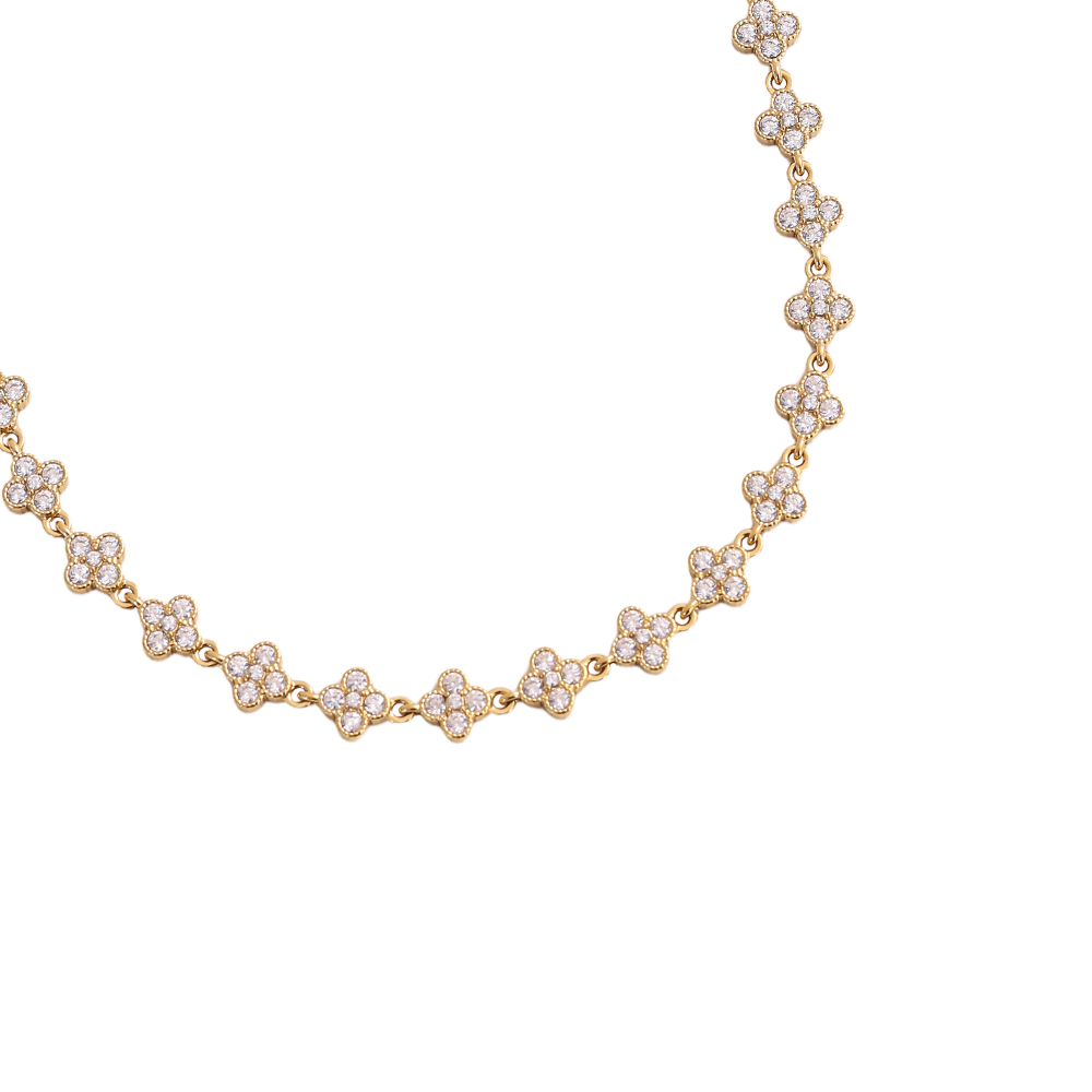 38cm zirconia cloverleaf stainless steel necklace