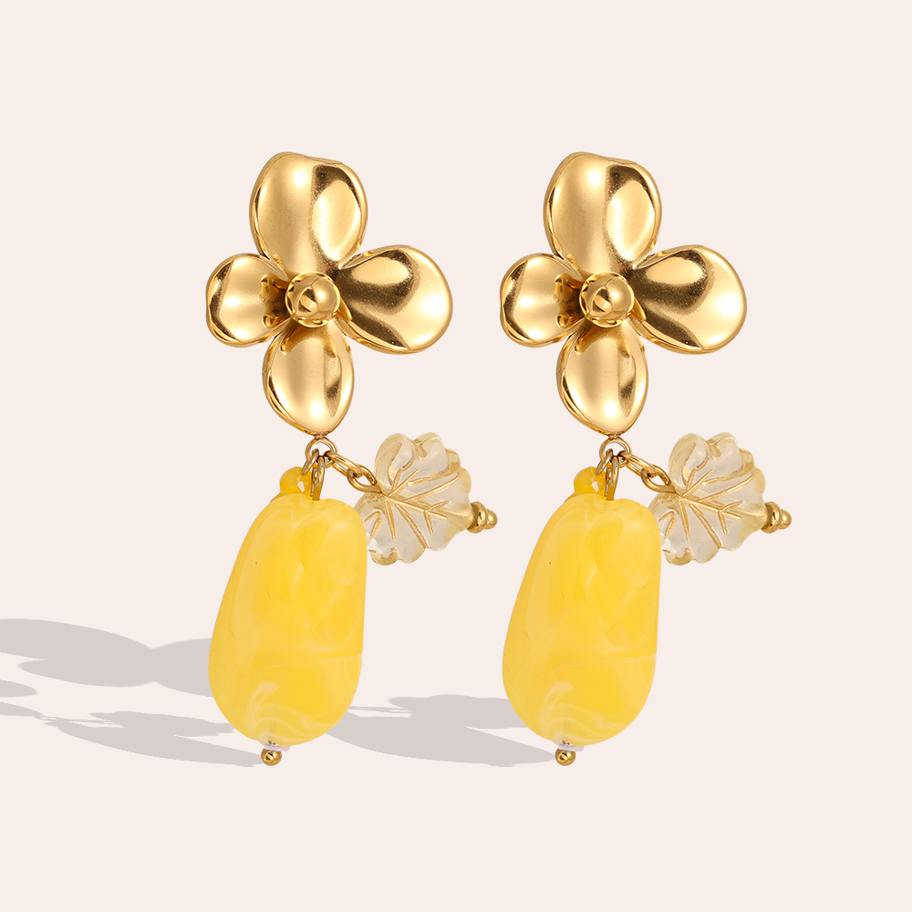 55mm Flower With Acrylic Charms Stainless Steel Earrings     