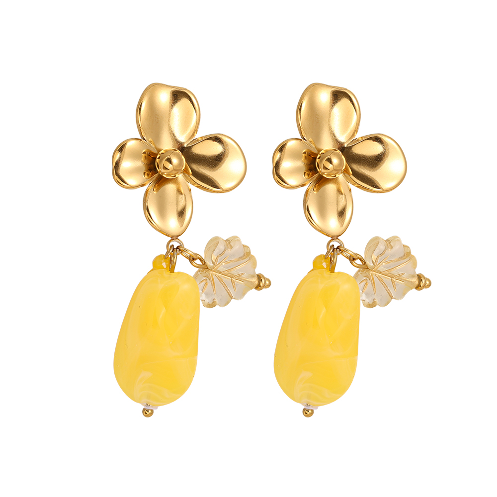 55mm Flower With Acrylic Charms Stainless Steel Earrings     