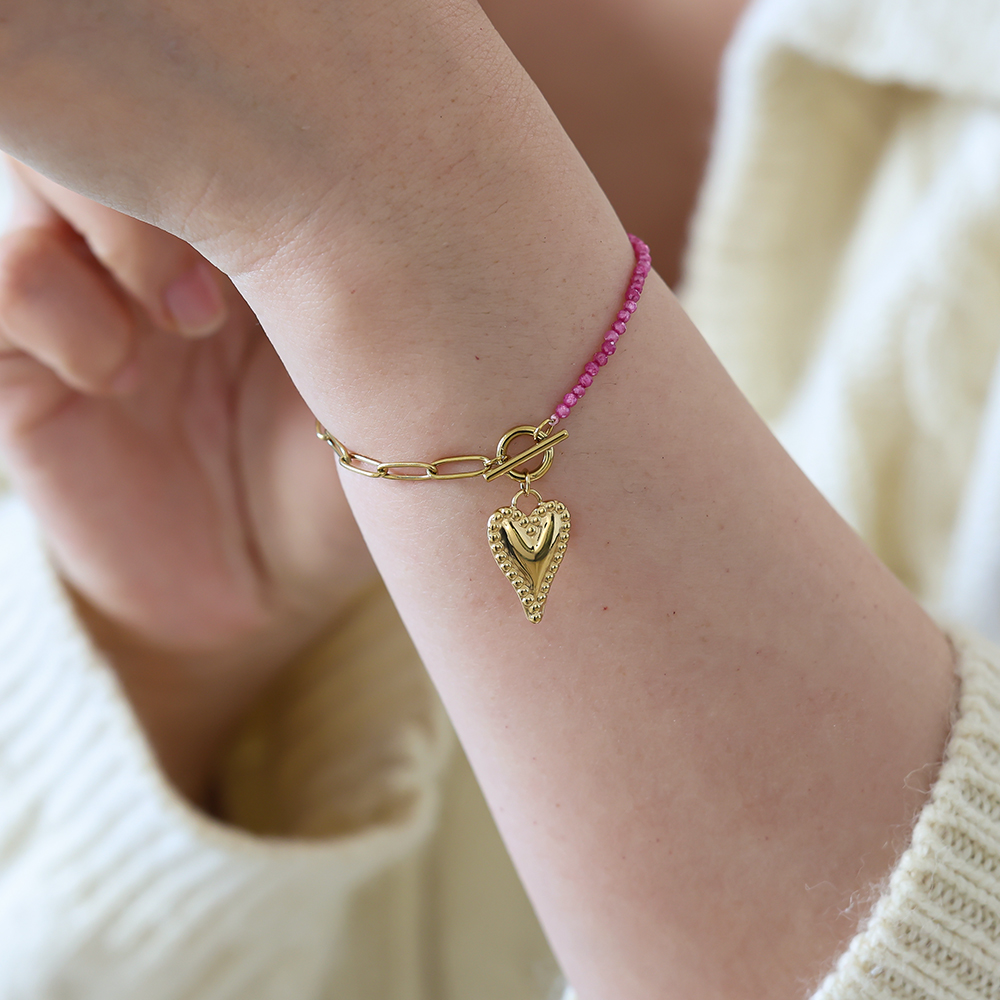 16cm coloured beads heart stainless steel bracelet