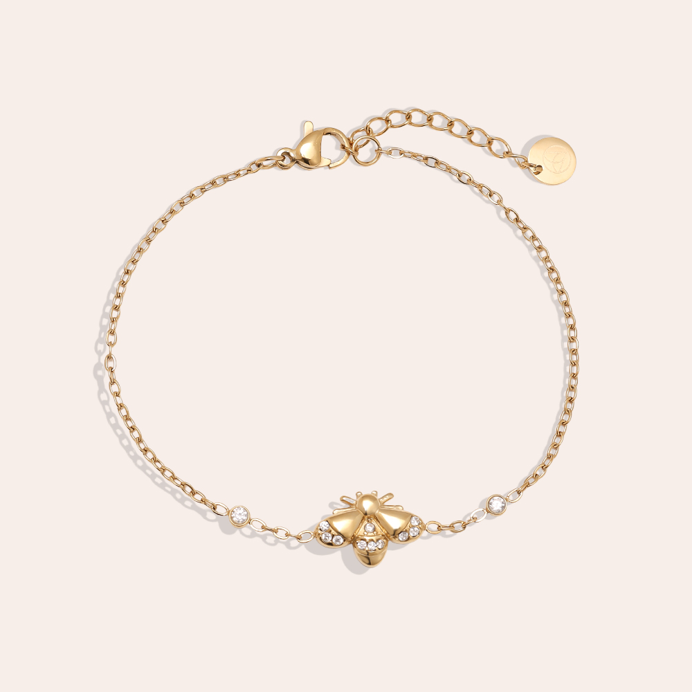 17cm rhinestone bee stainless steel bracelet