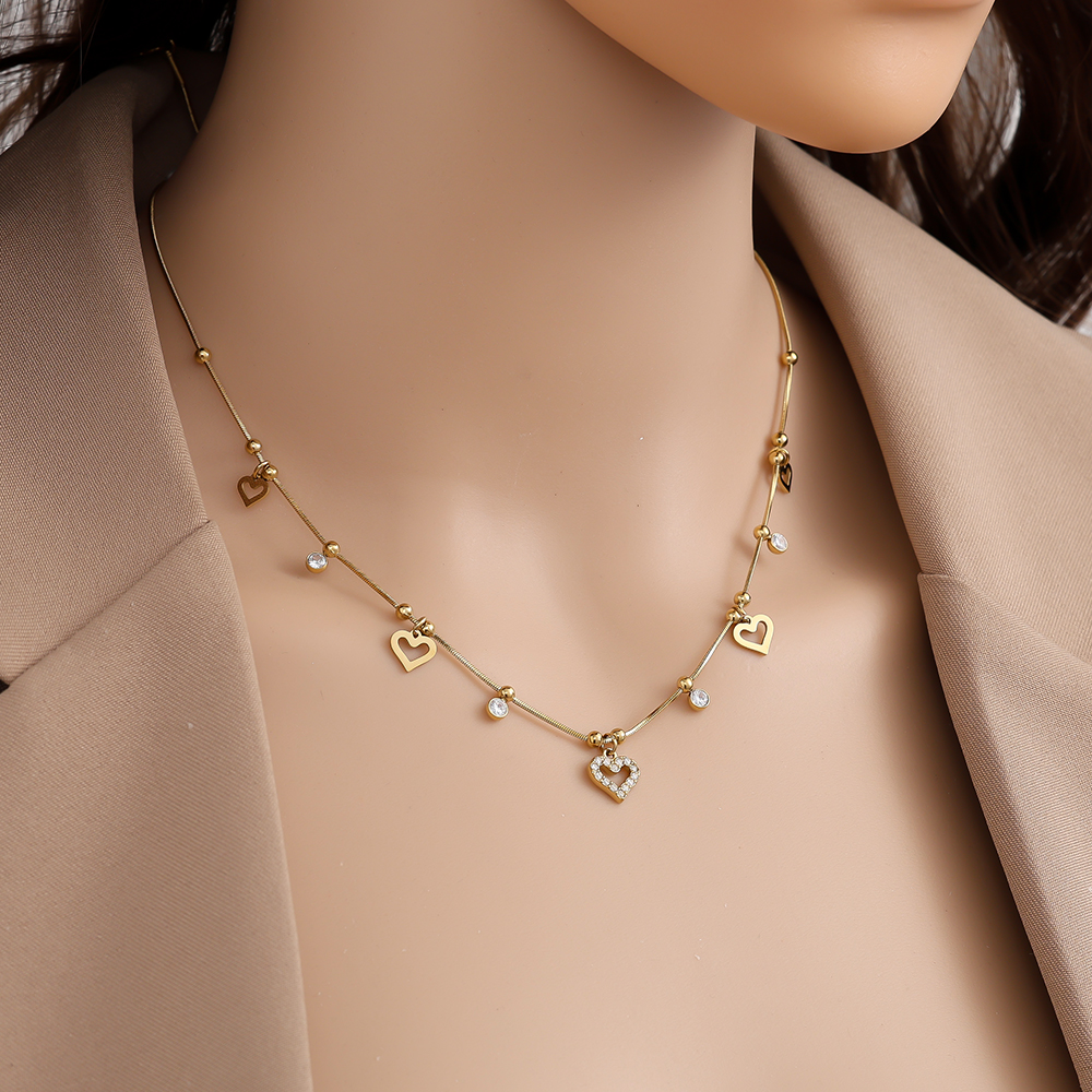 42cm Heart And Diamond Heart stainless steel necklace      