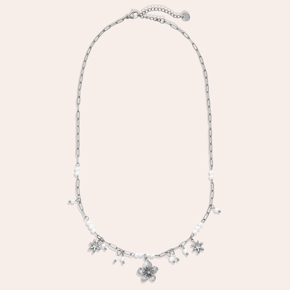 42cm Nice Flowers And Pearl stainless steel necklace    