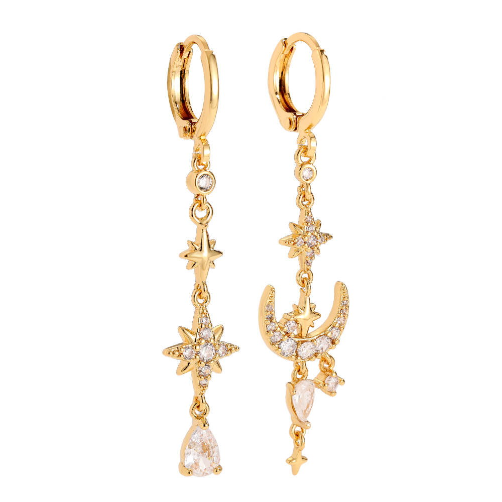 5.2cm Diamond Moon And Star Joy Gold-plated Earrings       