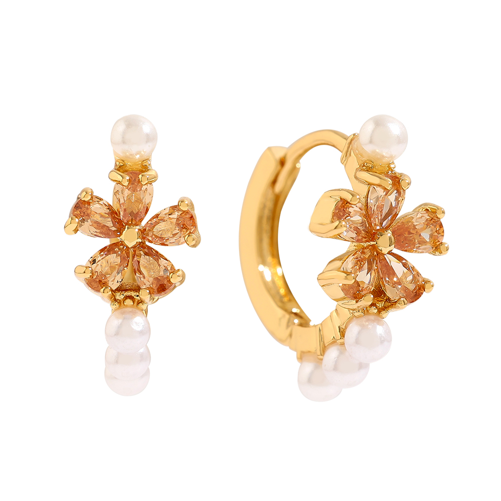Gold-plated earrings 13mm Pearl Hoop With Diamond Flower