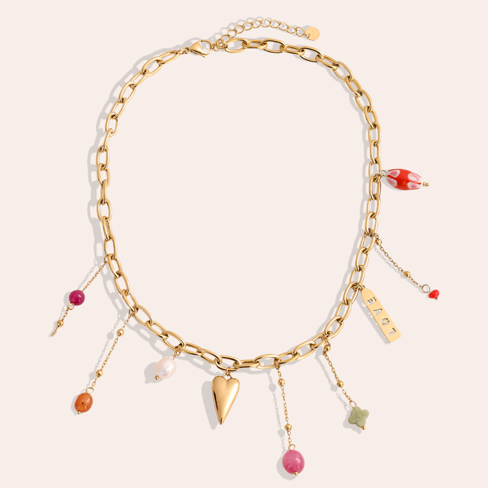 40cm Beads Heart Love stainless steel necklace