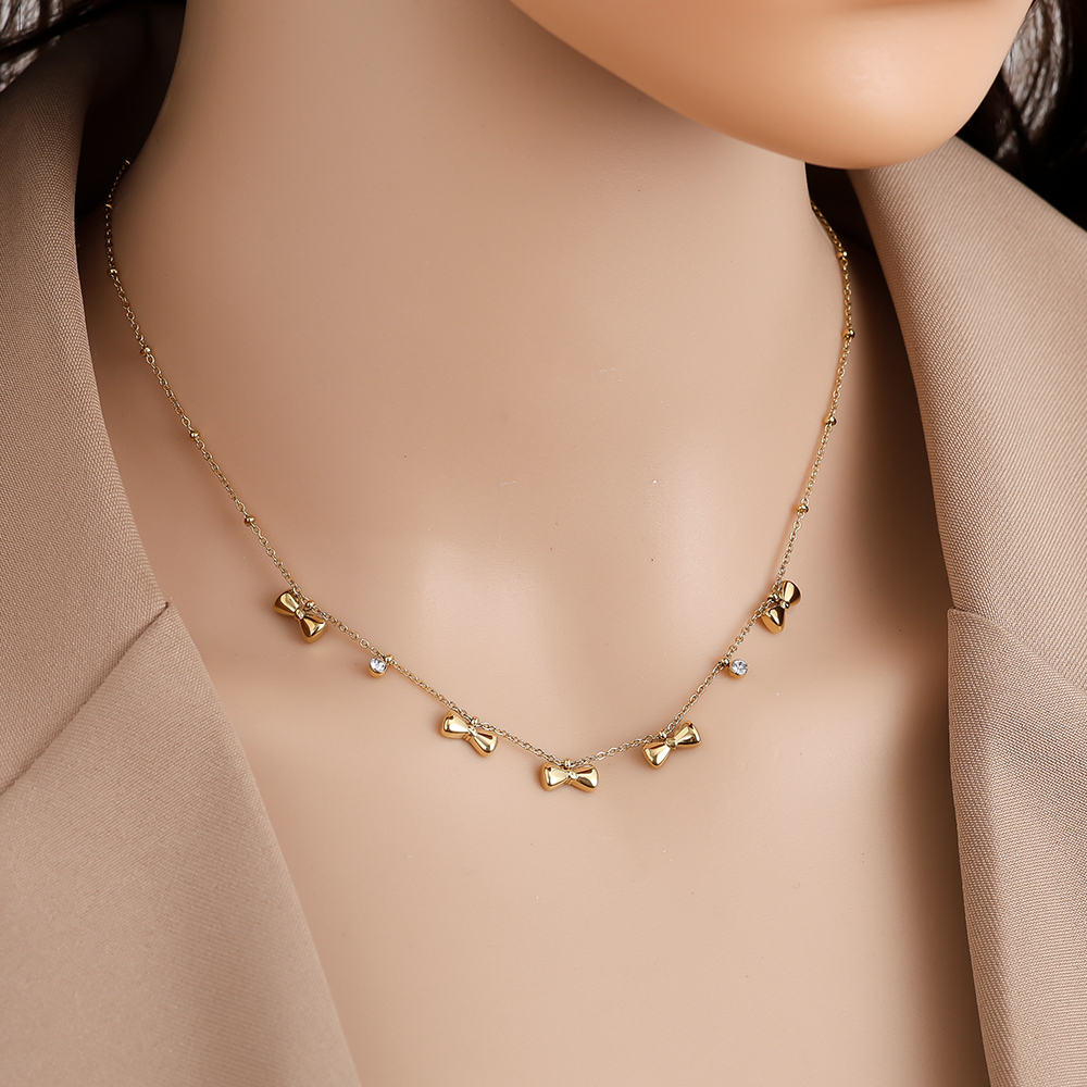 40cm Nice Bowtie And Diamond Dots Stainless Steel Necklace   