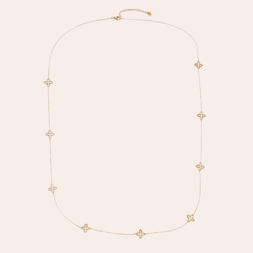 90cm Classic Lucky Flower stainless steel necklace    