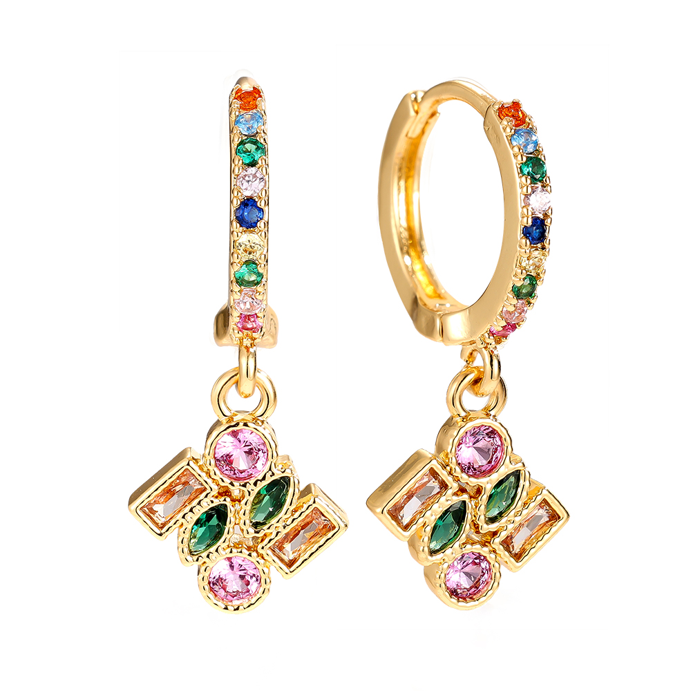 2.5cm Combined Cubes Diamond Gold-plated Earrings
