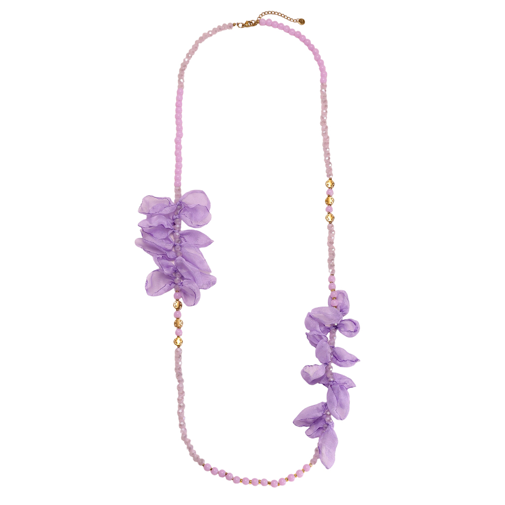 90cm crystal necklace with petals Stainless steel necklace        