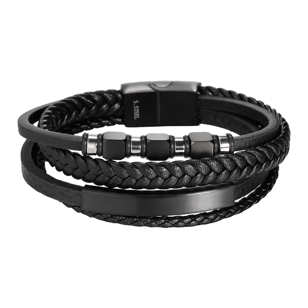  Stainless steel bracelet, PU Shield Braid, multi-layered