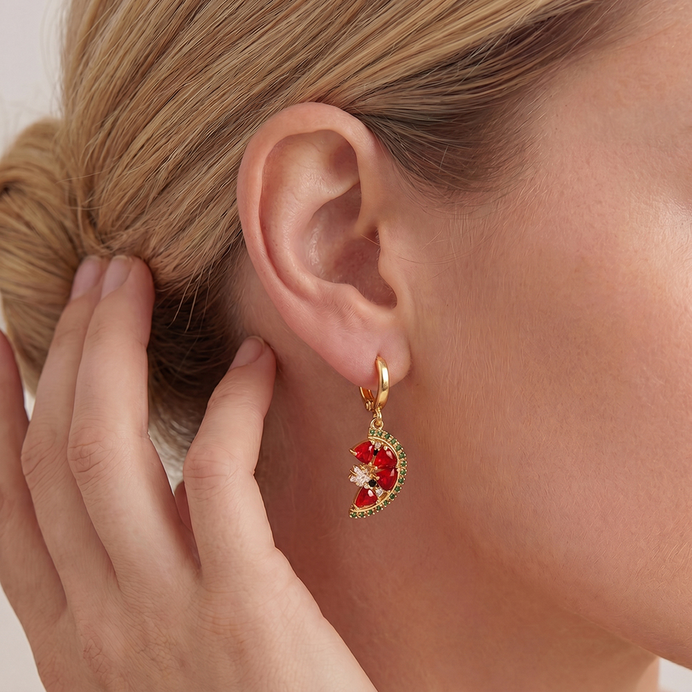 22mm zirconia watermelon gold-plated earrings       