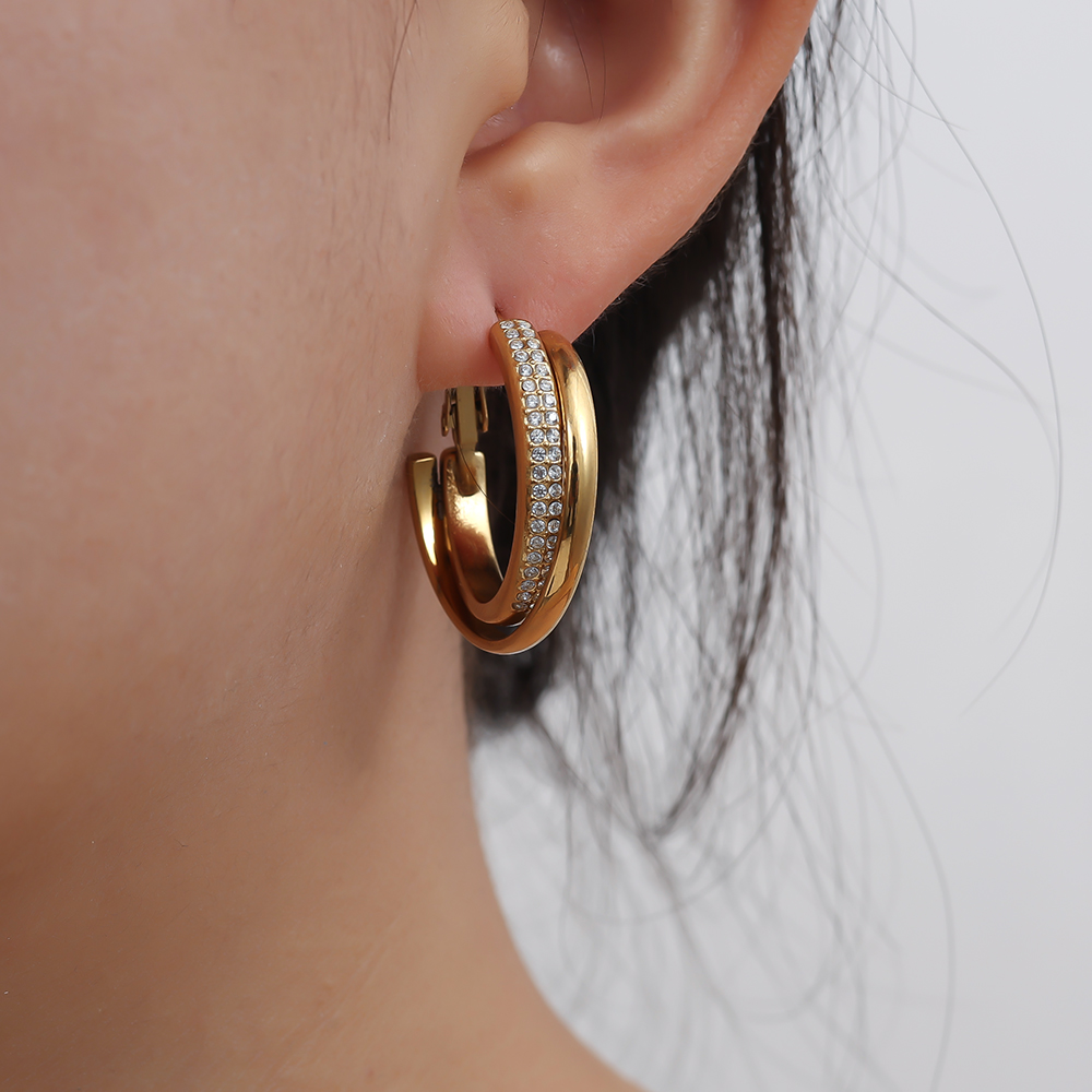 3cm Fine Diamond Hoop Stainless Steel Earrings      