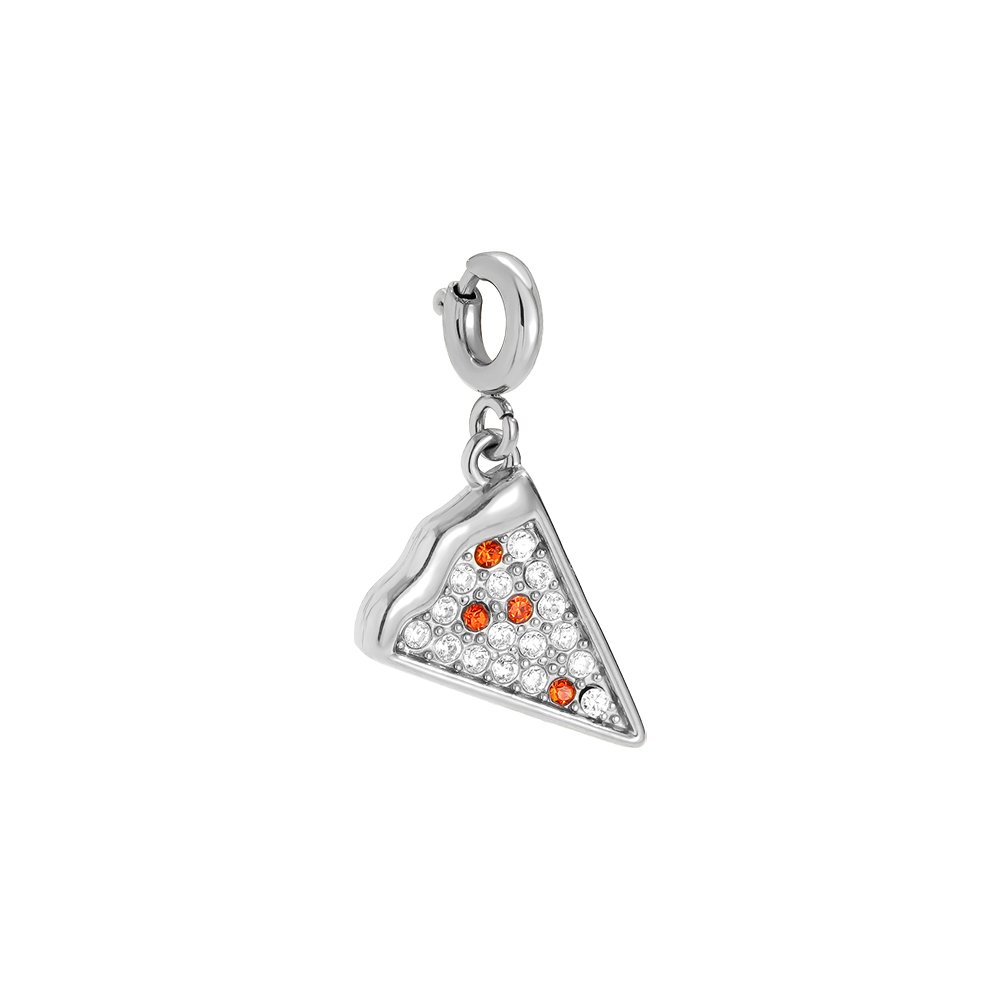 20mm Spring Clasp Diamond Pizza Stainless Steel Pendant     