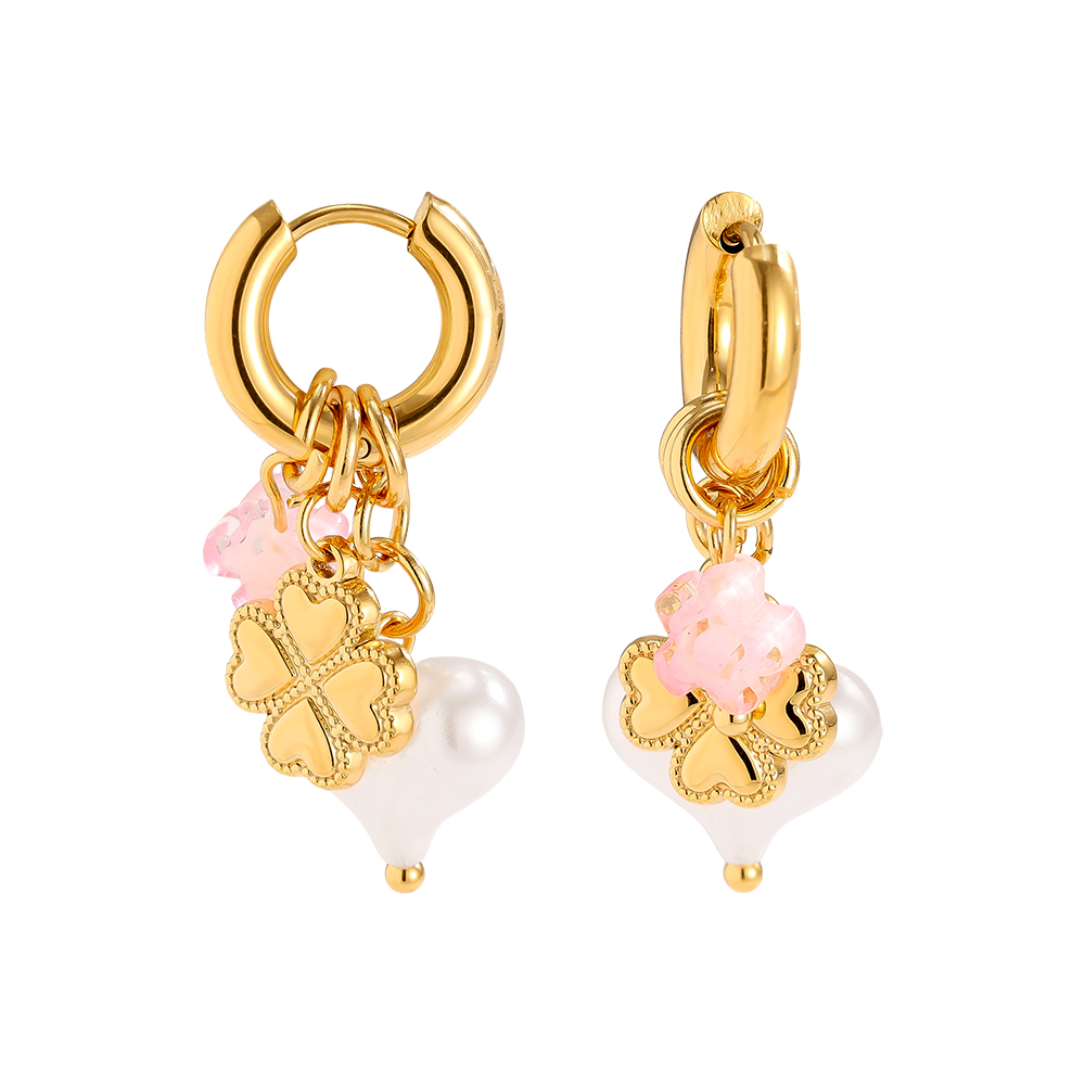 3.5*1.4cm Pearly Heart Stainless Steel Earrings  