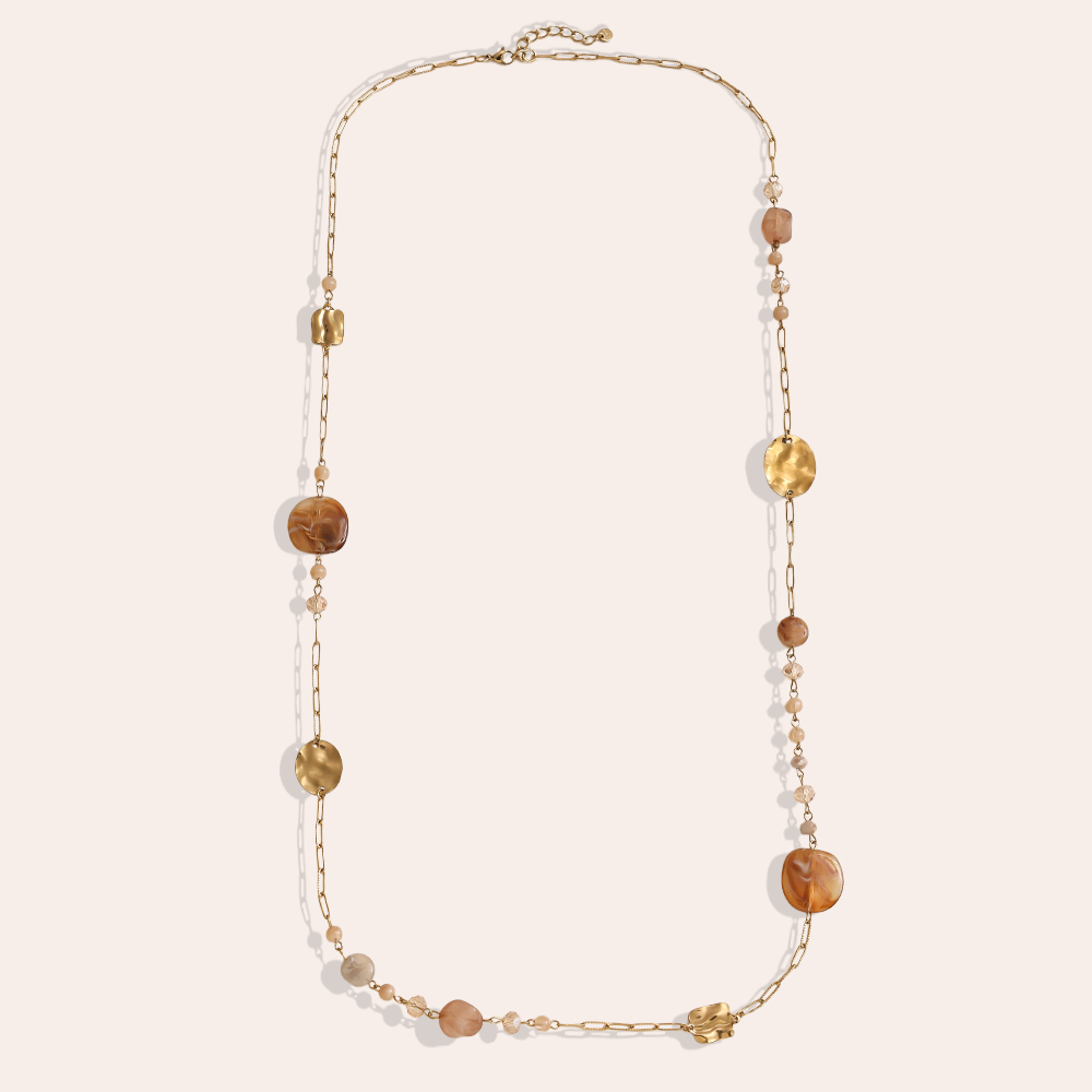 101cm crystal plate and gold plate stainless steel necklace      
