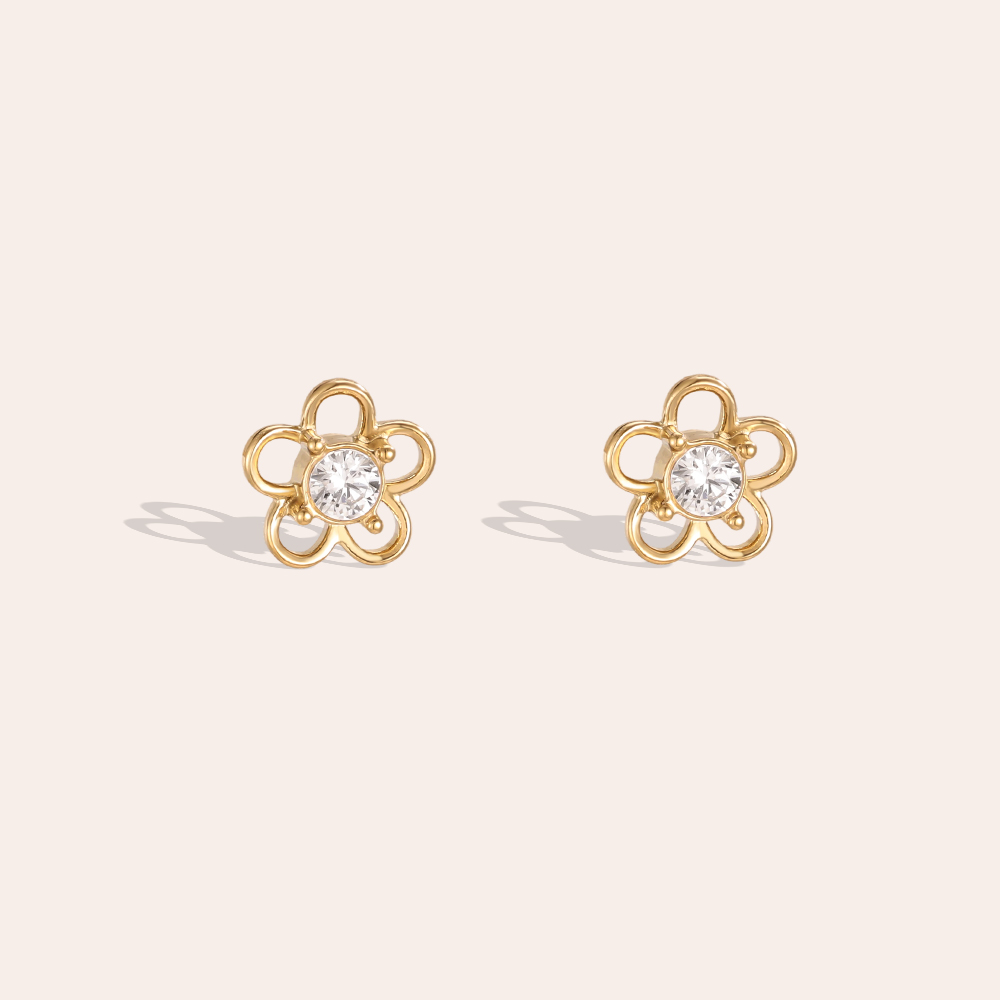 7mm simple small zirconia flower stainless steel earrings   