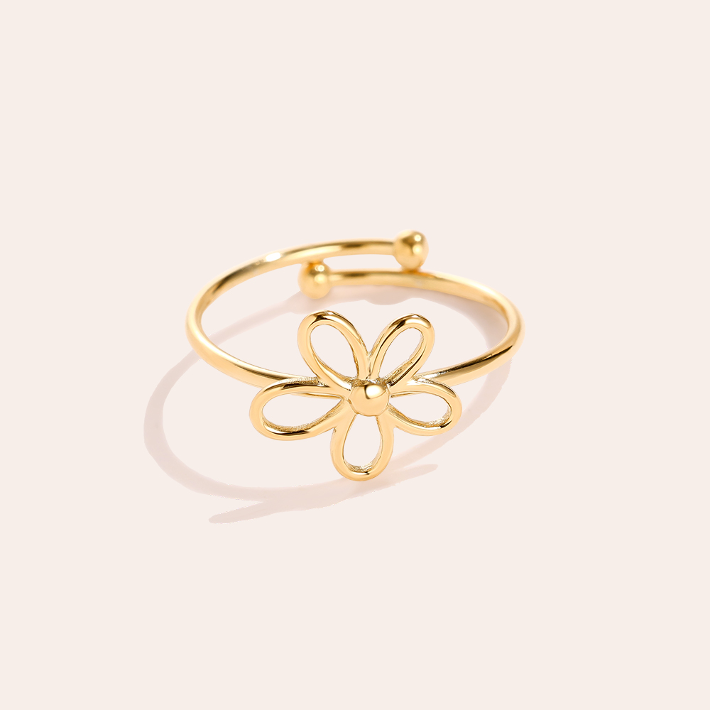 simple flower stainless steel ring    