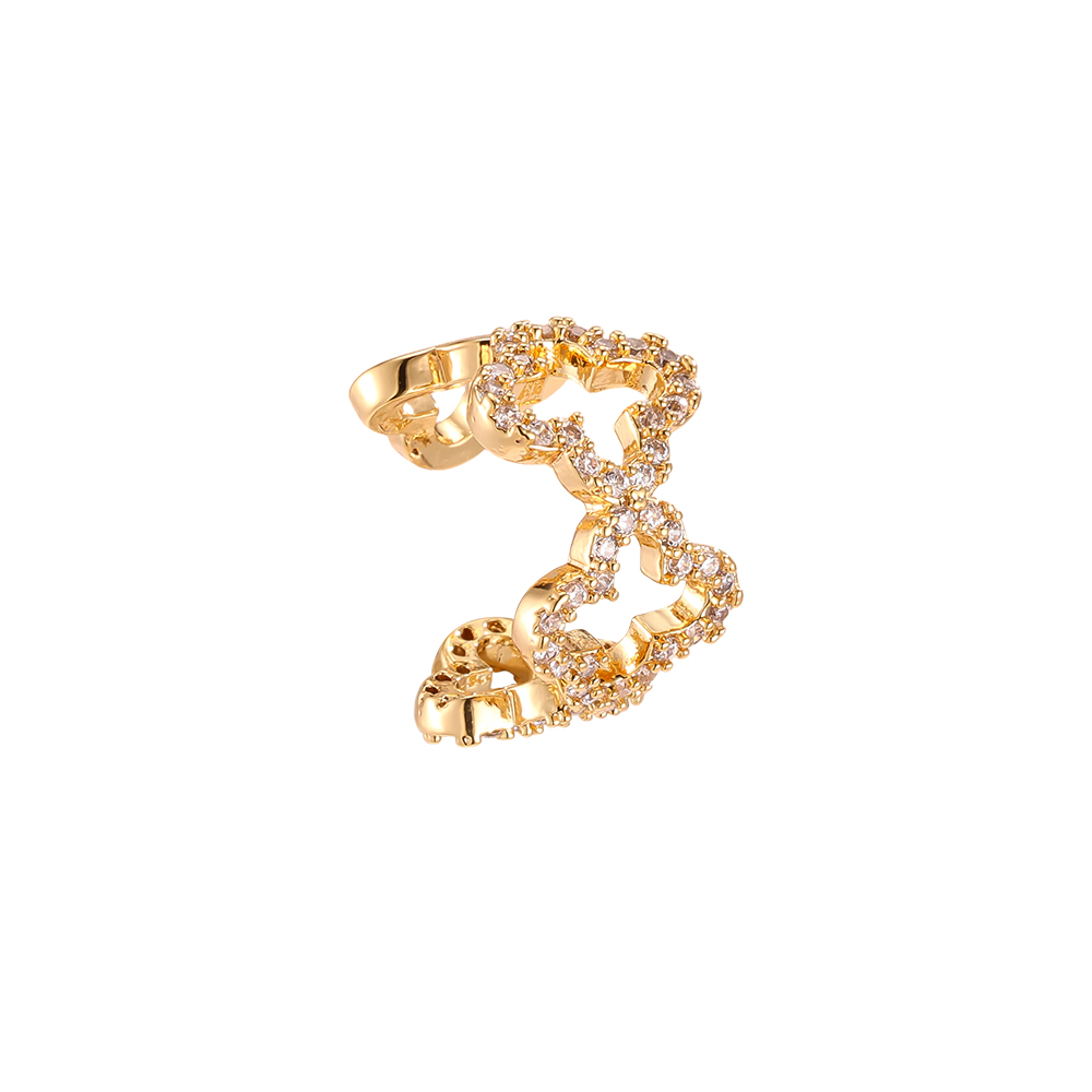 Gold-plated ear cuffs 14mm zirconia cloverleaf