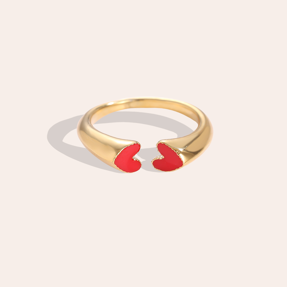 Two Red Hearts stainless steel ring    