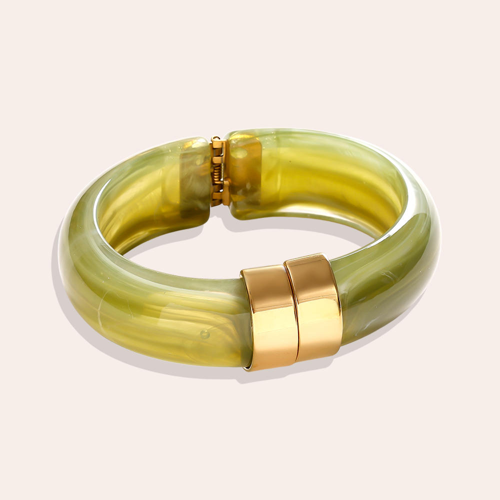 Round chunky resin stainless steel bangle  