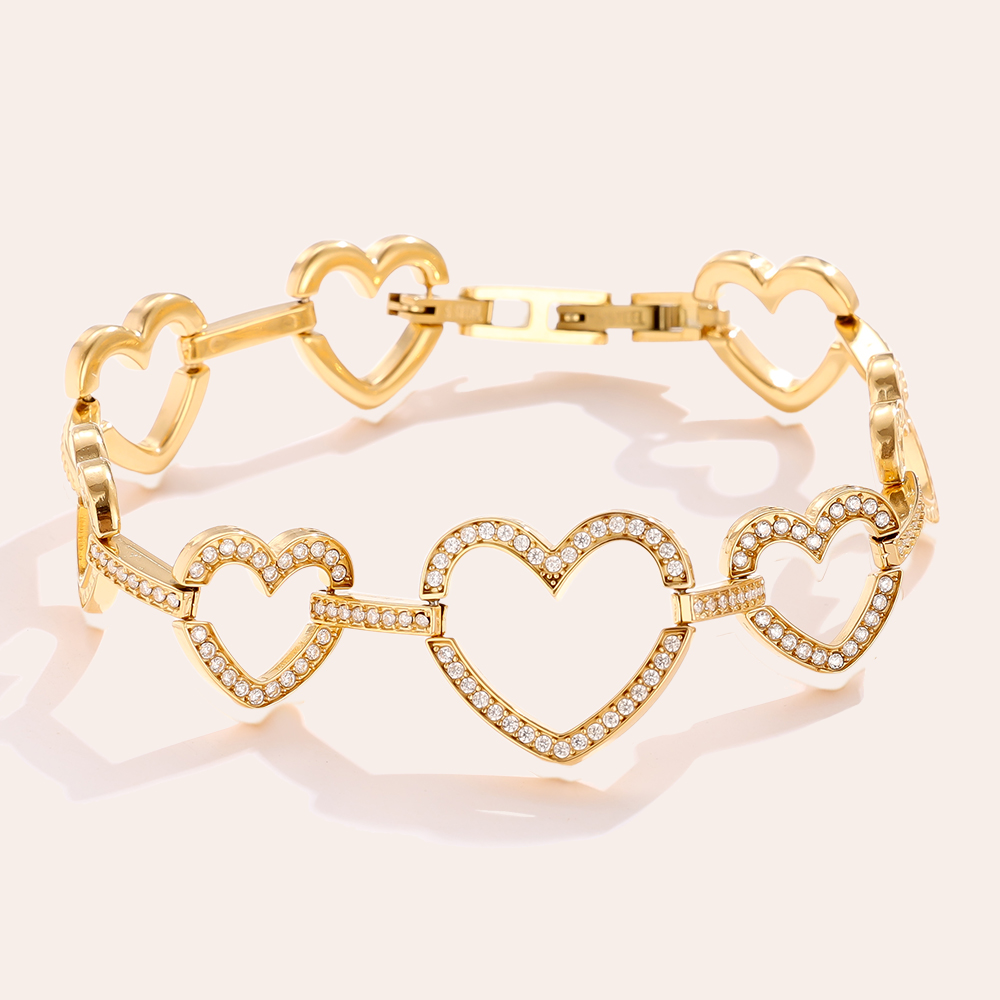 19cm Diamond Hearts stainless steel bracelet     