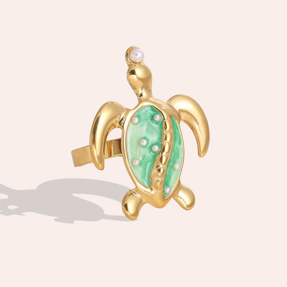 mint green sea turtle stainless steel ring    